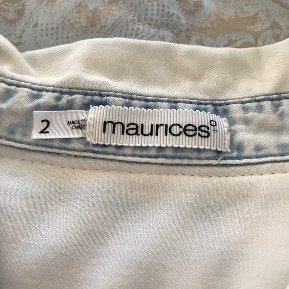 Upcycled Maurices Rodeo Boho Dip-Dye Grunge Knit Hoodie Denim Shirt Size 2 - Picture 7 of 8